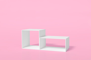 White box podium stage backdrop on pink background for product display stand or used in other designs 3d rendering. 3d illustration template minimal style concept.