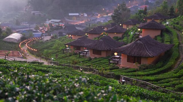 Time lapse vedio 4K, Landscape Sunrise at Lee wine Rak Thai, Ban Rak Thai a Chinese settlement, Mae Hong Son, province Northern Thailand.