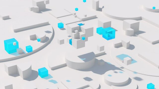 White and blue glass blocks. Technology concept. Abstract animation, 3d render.	