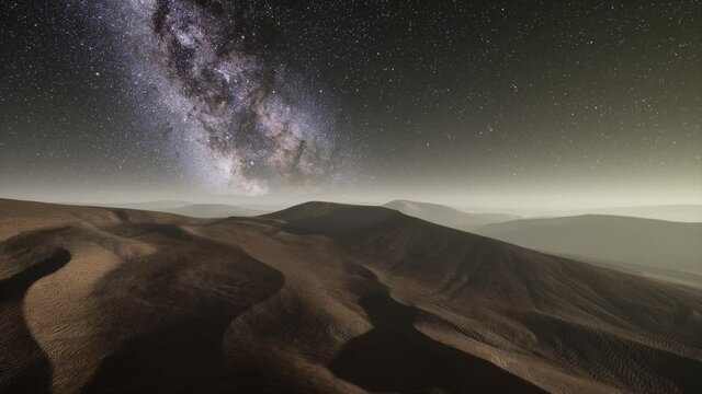 Amazing milky way over the dunes Erg Chebbi in the Sahara desert