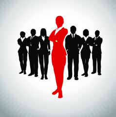 Successful leader of a team. A team of executives led by a great and successful leader.