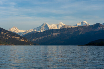Fototapeta na wymiar swiss alps panorama with the lake thun