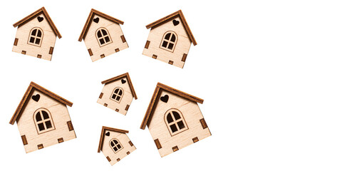 pattern of a small wooden house on a white background. the concept of quarantine at home. stay at home