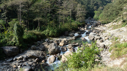 Fototapeta na wymiar Stream in the himalayan mountains, Nepal