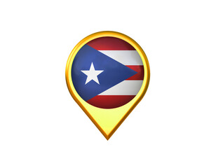 Puerto-rico flag location marker icon. Isolated on white background. 3D illustration, 3D rendering