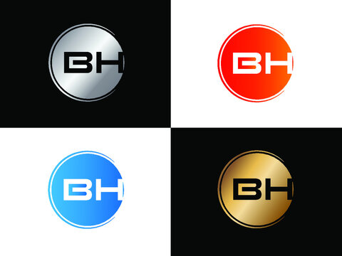 BH Circular Letter Logo with Circle Design and Black red gold color	