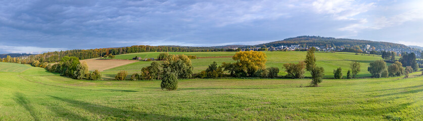 scenic rural landscape with fields,forest and green meadows in the Taunus area