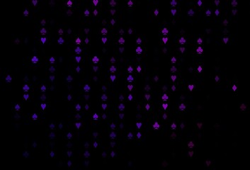 Dark Purple vector background with cards signs.