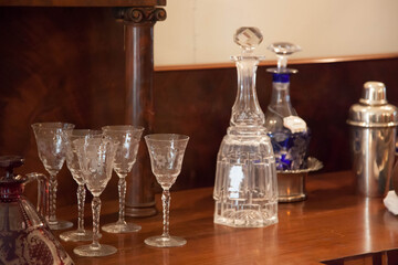 glass bottle and glasses