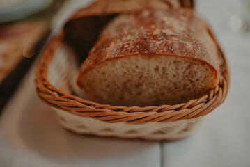 Slices of toast bread with on wooden table 