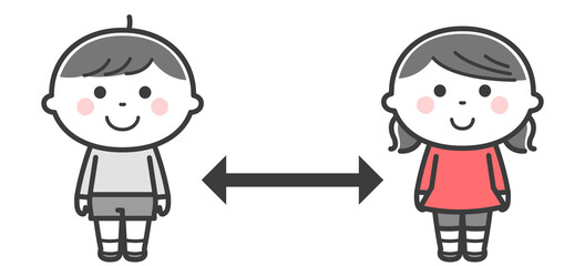 距離を取るこどもたち／2色
