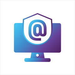 computer illustration. computer with shield and mail symbol. Concept of safe computing. gradient style Vector illustration, vector icon concept.