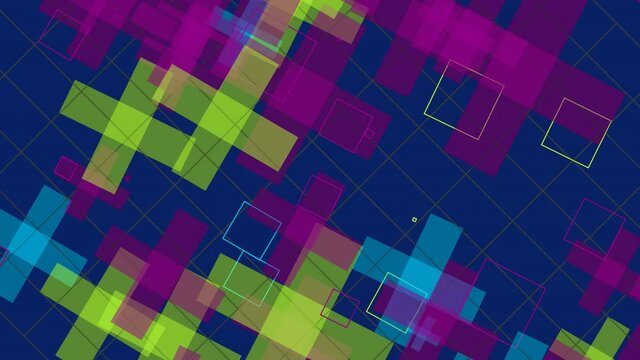 Animation of various geometrical shapes with several transitions, transformations and rotations in space during time sequence.