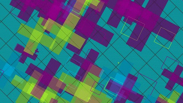 Animation of various geometrical shapes with several transitions, transformations and rotations in space during time sequence.
