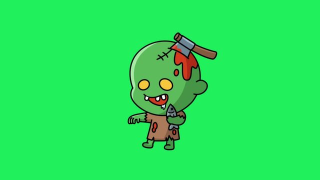 Animation cute style baby ghost on green background.