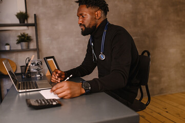 telehealth with virtual doctor appointment and online therapy session. Black doctor online conference 