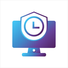 computer illustration. computer with shield and time symbol. Concept of safe computing. gradient style Vector illustration, vector icon concept.