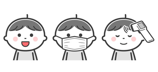 笑う、マスクをつける、検温をする、男の子セット／2色