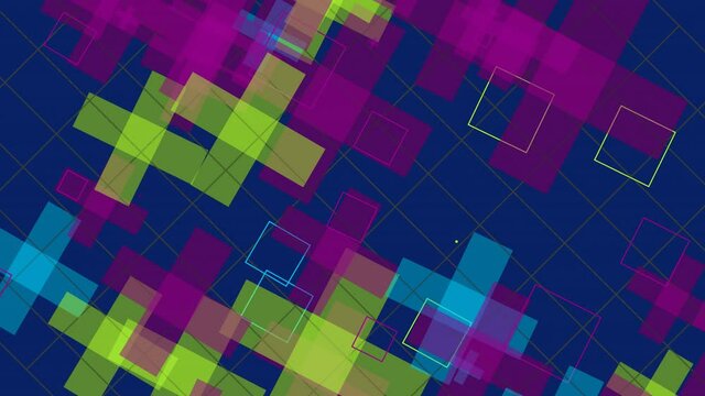 Animation of various geometrical shapes with several transitions, transformations and rotations in space during time sequence.