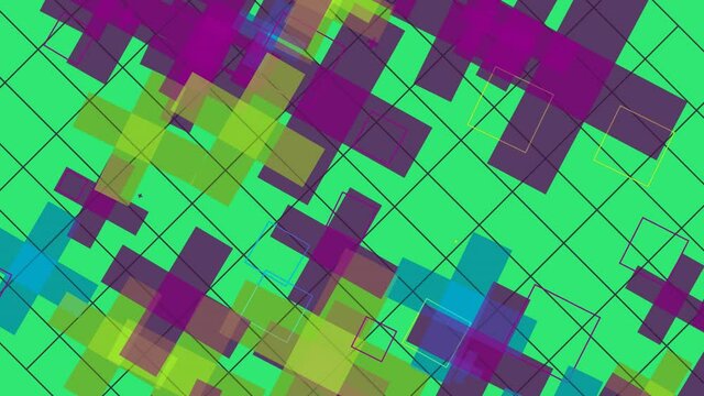 Animation of various geometrical shapes with several transitions, transformations and rotations in space during time sequence.