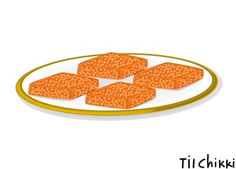 Til chikki indian Sweet Dish Food Vector