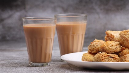 indian khari or kharee or salty Puff Pastry Snacks, served with indian hot tea.