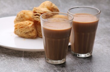 indian khari or kharee or salty Puff Pastry Snacks, served with indian hot tea.