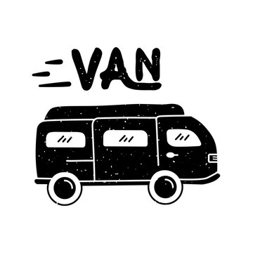 Illustration of a van in black color. Van doodle art. Illustration design for apparel products, mugs and wall posters