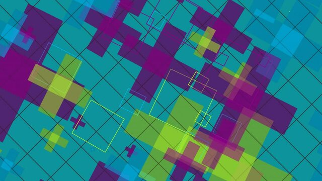 Animation of various geometrical shapes with several transitions, transformations and rotations in space during time sequence.