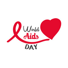world aids day, lettering handwritten ribbon and heart