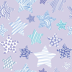 Fototapeta na wymiar Cute seamless repeat pattern background with stars, blue stars. Sweet dreams textured star elements.