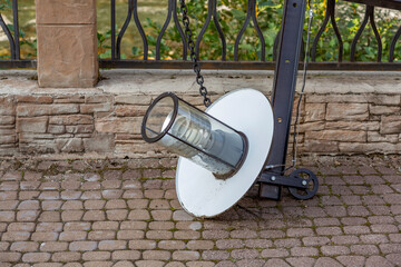 Vintage black iron lantern in a public park