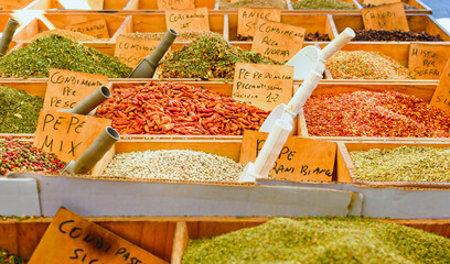 Mediterranean spices on a market in Italy