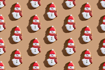 Christmas cookies decor. Festive pastry pattern. New Year symbols. Winter holiday culinary....
