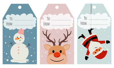 Set of Christmas tag for gift or present label. Holiday cute clip art. Flat style vector isolated on white