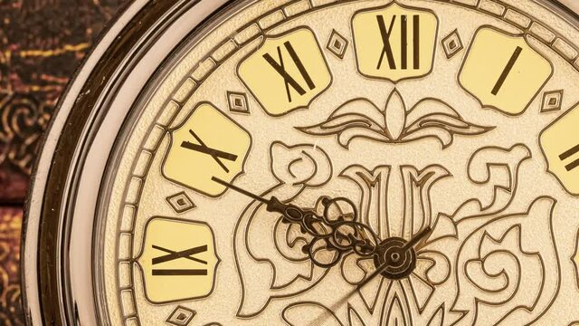 Antique clock dial close-up. Vintage pocket watch.