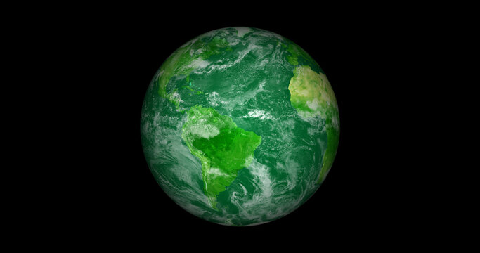 Green 3d Earth On Space. .front View Of The Earth From Space With Clouds And Green Landscapes Full View Earth 4k Resolution.