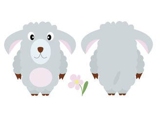 Cute curly sheep.  Vector illustration of the animal, isolated on a white background. Print for clothes, label, patch, sticker. For cards for children's holidays or drawing training