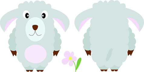 Cute curly sheep.  Vector illustration of the animal, isolated on a white background. Print for clothes, label, patch, sticker. For cards for children's holidays or drawing training