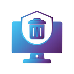 computer illustration. computer with shield and trash symbol. Concept of safe computing. gradient style Vector illustration, vector icon concept.