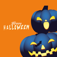 Halloween blue pumpkins cartoons vector design