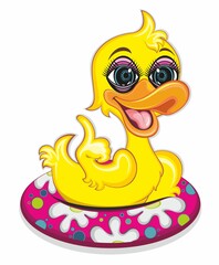 Cute duck swimming cartoon. Duck with a swim ring