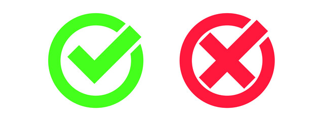 cross & check icon, do dont icon, Confirm and reject icons, Green tick symbol and red cross sign in circle, 