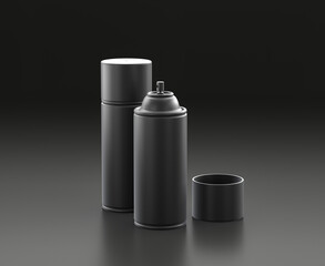 Dark gray new and used spray paint on black background, single color workshop tool, 3d rendering