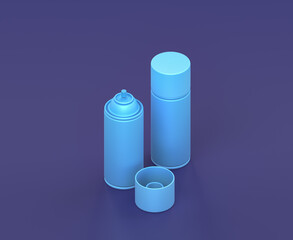 Isometric new and used spray paint on blue background, single color workshop tool, 3d rendering
