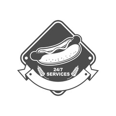 Vector logo, badge, symbol, icon template design for HotDog Shop
