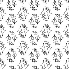 Hand drawn rustic flowers. Seamless pattern with wild floral elements