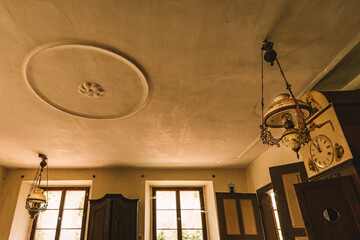 An old abandoned manor house with antique furniture and wonderful architecture