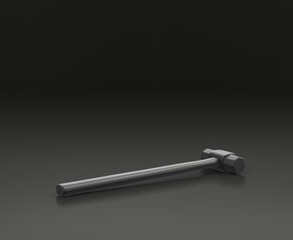 Dark gray sledge hammer on black background, single color workshop tool, 3d rendering