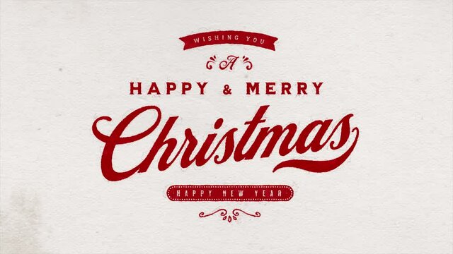 Merry Christmas And Happy New Year Postcard Background/ 4k animation of a vintage retro merry christmas holidays background, with graphic elements reveal